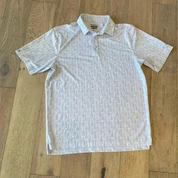 Straight Down Guitar Polo White Blue Large - Picture 1 of 5